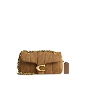 Coach Quilted Suede Shoulder Bag in Caramel with Gold Hardware